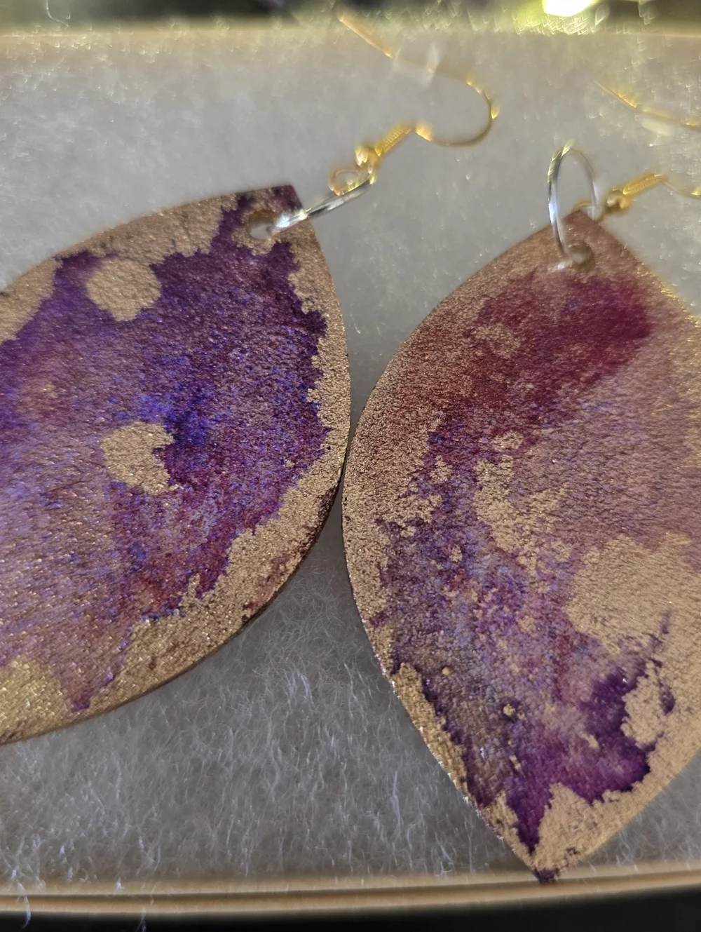HANDCRAFTED Wood Dangle Earrings HANDPAINTED Delicate Piercing ARTISAN Jewelry